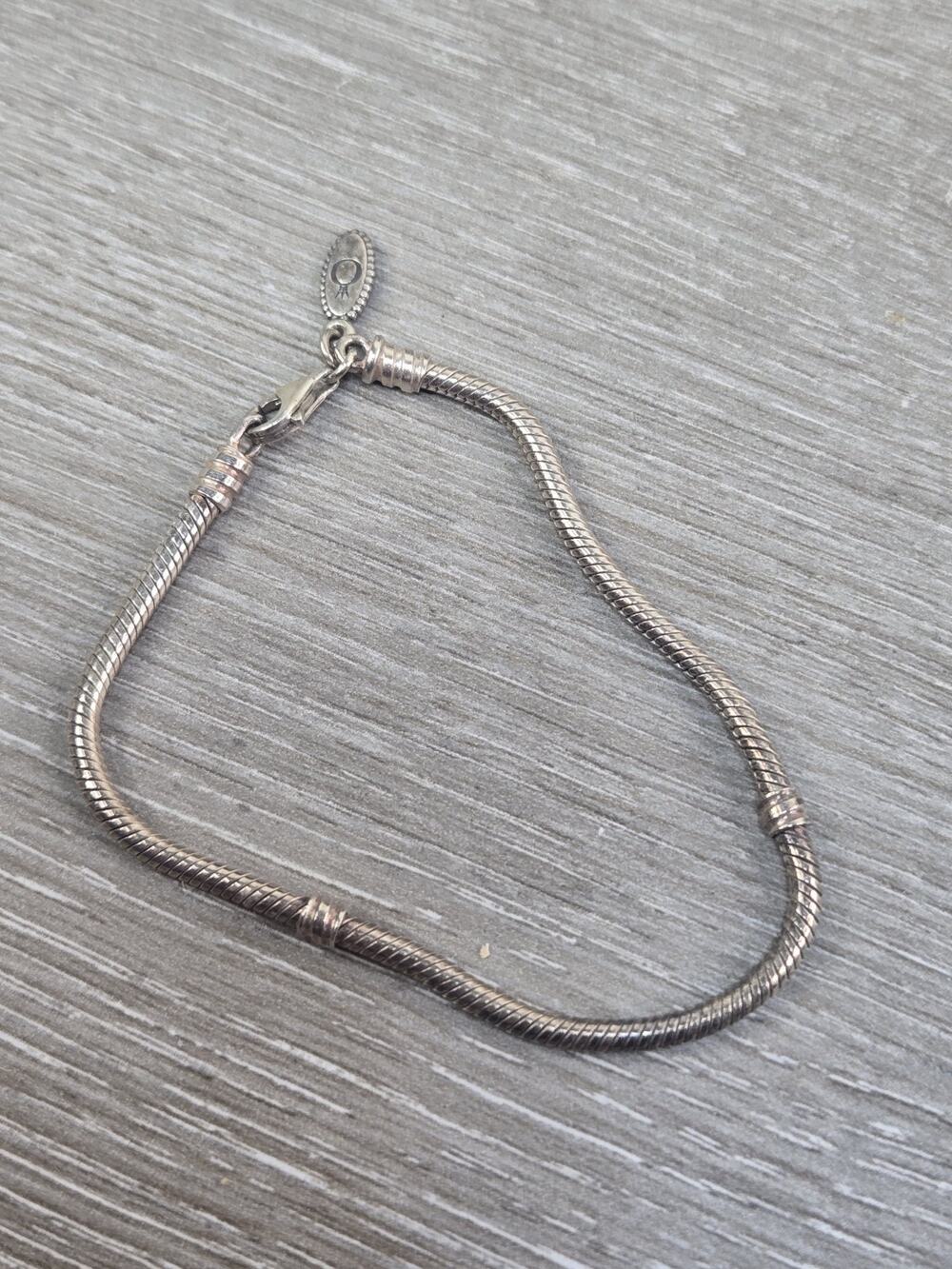 Pandora Sterling Silver Snake Chain Bracelet 7.5 In Lobster Clasp